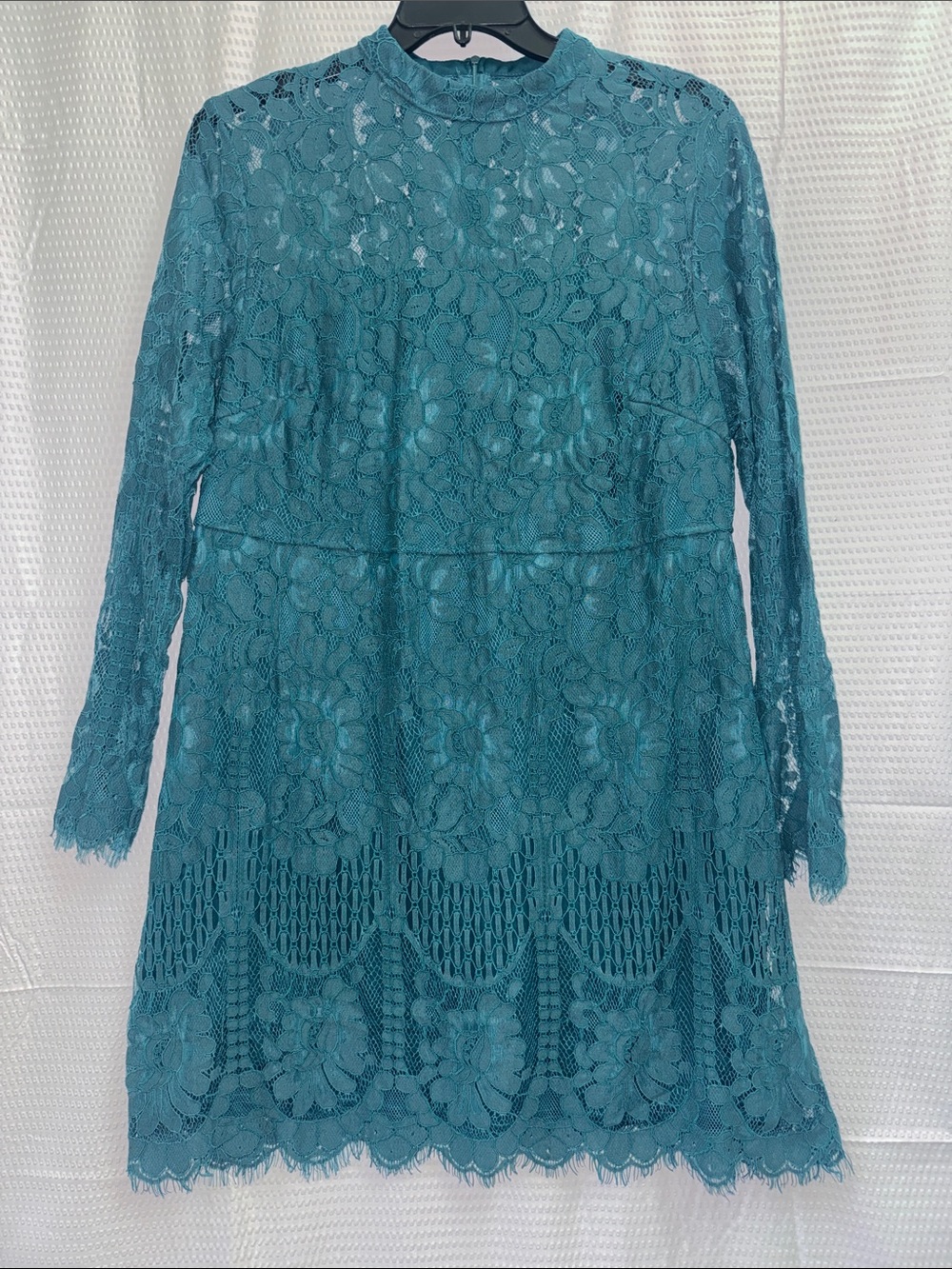 SHEIN Teal Lace Long-Sleeve Mini Dress